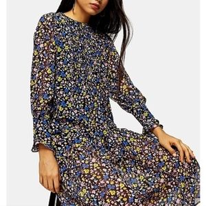 NWT Topshop Size 10 Floral Print Pinchuck Midi Dress